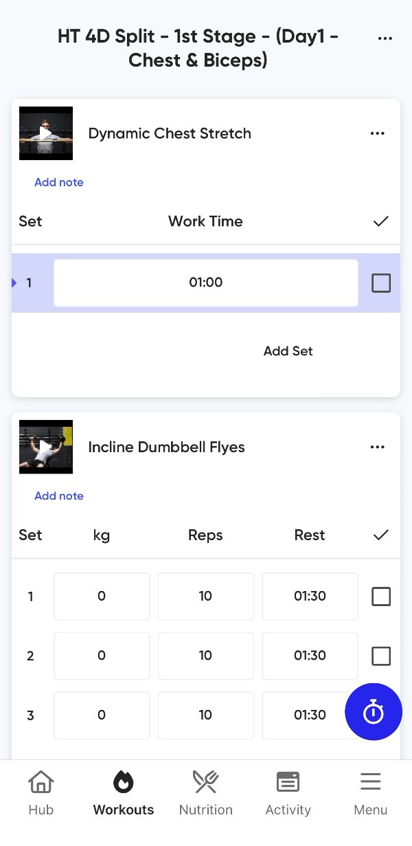 The Vins Fitness app: a workout with its exercises