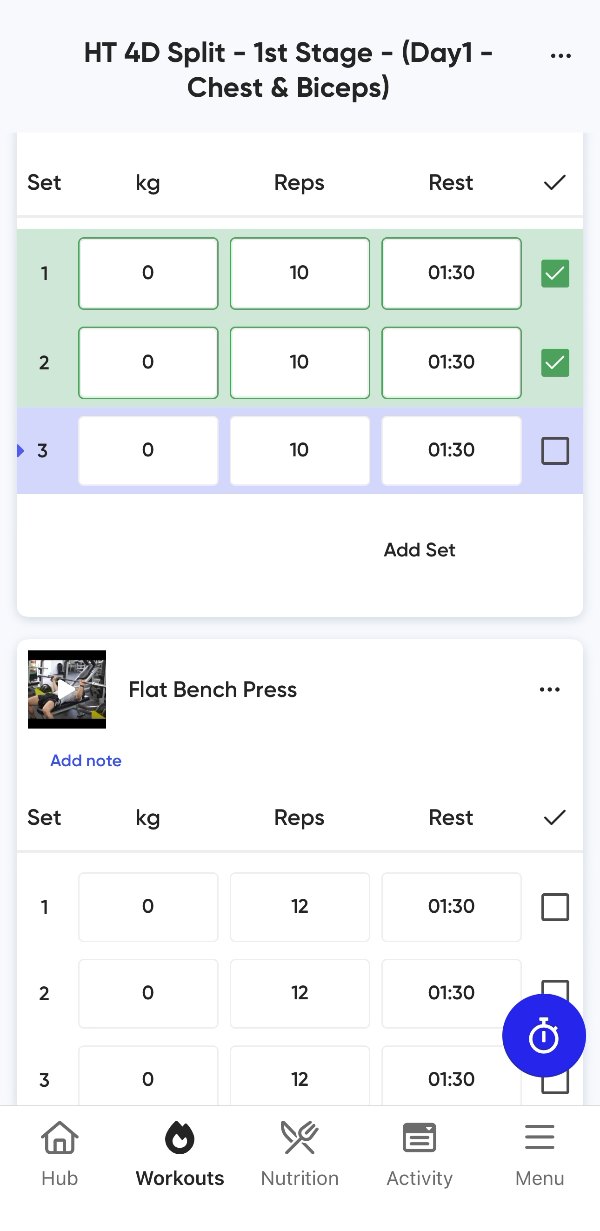 The Vins Fitness app: logging sets