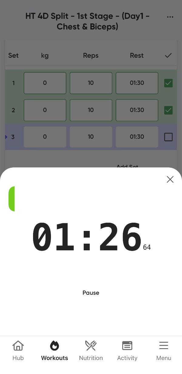 The Vins Fitness app: rest timer